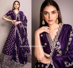 Purple Dress Outfit Party, Purple Dress Outfit, Aditi Rao Hydari, Lehenga Saree Design, Latest Bridal Lehenga