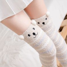 Fluffy Friends Animal Winter Long Socks Bunny Socks, Cozy Snow, Gothic Punk Fashion, Grey One Piece, Fleece Socks, Harajuku Outfits, Over The Knee Socks, Thick Socks, Long Socks