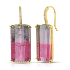 From our Riviera Collection, our Cliff Drops - 38.46 Carats of Bi-Color Tourmaline can be layered or stand on their own. These earrings are beautiful and drop gorgeously from the ear. Hand crafted in rich 18K yellow gold featuring our Click to Close, Continuous Hoops. The Ear, Earings Piercings, Tourmaline, Piercings, Hand Crafted, Yellow Gold, Canning, Yellow, Gold