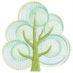 a green tree with swirls on it's branches is shown in the shape of a circle