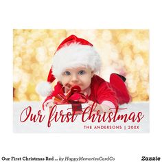 a christmas card with an image of a baby wearing a santa hat