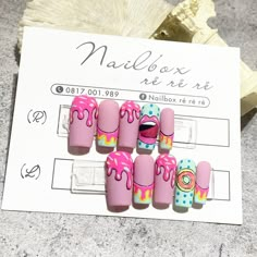 Cartoon Art Nail Art, Press On Nail Designs Nailart, Nail Design Cartoon, Cartoon Art Nails, Nail Box Design, Nail Art Cartoon, Cute Valentines Nails, Nail Cartoon, Acrylic Nail Designs Classy