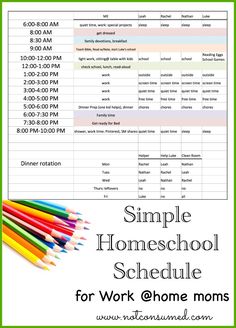 the simple homeschool schedule for work at home moms with colorful pencils