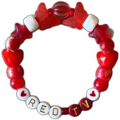 Trendy Red Heart-shaped Bracelet, Personalized Red Bracelets For Valentine's Day, Red Heart-shaped Jewelry With Letter Beads, Trendy Red Jewelry With Letter Beads, Trendy Red Personalized Beaded Bracelets, Trendy Personalized Red Beaded Bracelets, Personalized Red Trendy Beaded Bracelets, Trendy Red Beaded Bracelet With Letter Beads, Trendy Personalized Red Bracelets