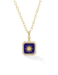 This exquisite royal amulet gets its inspiration, regality, and richness from the Italian Renaissance. Celestial energetically, our Guiding star amulet anchored by the central diamond, radiates outward with 18K Fine Gold with deep blue Lapis or Turquoise stone inlay. 18K Fine Gold Stones: .201 ct. Diamonds and Blue Lapis or Turquoise. Size: 16mm x 16mm available with 18" textured oval chain. *Lapis in stock This Item is made to order. Please allow 6-8 weeks for delivery. Stone Inlay, Gold Work, Blue Lapis, Turquoise Stone, Ring Necklace, Deep Blue, Ring Earrings, Diamonds, Turquoise