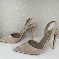 Never Been Used Christian Louboutin Astrid Suede Pumps Color Cream With Original Dust Bag Luxury Beige Pointed Toe Heels, Designer Beige Closed Toe Heels, Elegant Beige Heels With Red Sole, Christian Louboutin Flats, Louboutin Flats, White Pump, Black Block Heel Sandals, Christian Louboutin Iriza, Louboutin So Kate