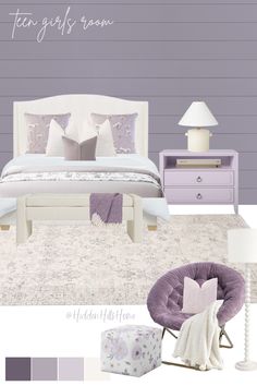 Teen girls room decor mood board with lavender and purple tones throughout! Cute girls room design ideas Girls Bedroom Lavender, Lavender Bedroom Ideas, Lavender Bedroom, Purple Girls Room, Bedroom Ideas Boho, Girls Bedroom Colors, Lavender Room