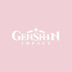 the logo for genshin impact on a pink background with white letters and an airplane