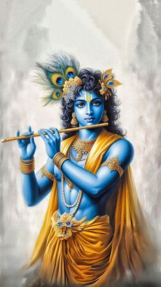 a painting of a hindu god playing the flute