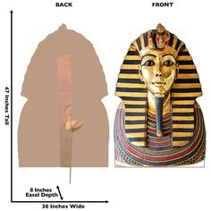 an egyptian mask is shown with measurements