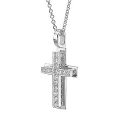 Large Diamond Cross Necklace in 18K White Gold Double Layered Design by Yaniv Fine Jewelry - Etsy Diamond Cross Necklace, Layered Design, Layers Design, Fine Jewelry, White Gold