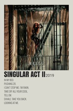 the poster for singular act ii shows a woman climbing up some stairs and looking down