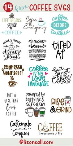 the coffee svg bundle includes different types of lettering