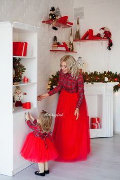 Mother Daughter Matching Dress, Mommy And Me Matching Christmas Outfit, Red Tartan Dress Mother daughter matching plaid dresses in red color Mommy`s outfit is floor length tutu dress with long sleeves. Daughter`s dress is knee length tutu dress. Dresses can be tailored in different colors of plaid: red, green, red and black etc. just contact me with your request. Fabric: plaid suiting fabric with 20% wool, tulle. cotton linen Sleeves: long sleeves Length: floor length for adult and below knee le Red Tutu Dress, Red Tartan Dress, Mommy And Me Dress, Plaid Christmas Dress, Long Sleeve Plaid Dress, Matching Christmas Outfits, Mom Daughter Outfits, Mother Daughter Fashion, Mother Daughter Dresses Matching