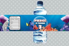 an image of a bottle label for the finding dory movie with fish and corals