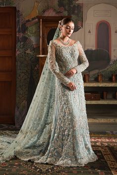 Pakistani Pastel color Sea green Designer Bridal collection Bollywood suit Pastel Green Dress, Chiffon Lehenga, Bollywood Suits, Heavy Dupatta, Walima Dress, Green Wedding Dresses, Pakistani Fancy Dresses, Wedding Lehenga, Lilac Dress