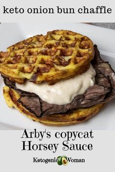 an advertisement for the arty's copycat horsey sauce on a waffle sandwich