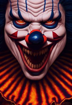 an evil clown with red, white and blue makeup