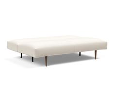 a white bench with wooden legs on a white background