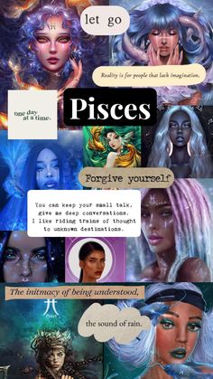 an advertisement for pisces with pictures of different women