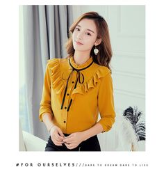 FREE SHIPPING Spring Autumn 2019 Women White Shirt Long Sleeve Shirts Korean Ruffles Women Streetwear Slim Chiffon Blouse Elegant Ladies Tops JKP1794 Chiffon Tops For Fall Workwear, Chiffon Tops For Work In Fall, Chiffon Long Sleeve Office Blouse, Fall Office Blouse In Chiffon, Fall Office Chiffon Blouse, Chiffon Office Lady Blouse, Trendy Chiffon Tops For Work, Feminine Yellow Blouse For Fall, Spring Office Lady Blouse With Collar