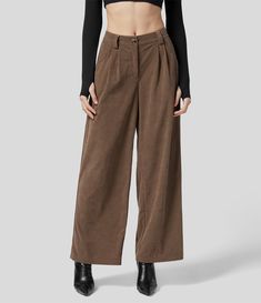 Women's Mid Rise Button Zipper Side Pocket Solid Corduroy Wide Leg Casual Pants. Machine wash cold. Do not dry clean. Do not iron. Do not bleach. Wash with like colors. Turn garment inside out. High Waist Corduroy Wide Leg Pants For Fall, Fall High Waist Wide Leg Corduroy Pants, Brown Corduroy Bottoms With Buttons, Brown Corduroy Bottoms With Button Closure, High Waist Corduroy Bottoms With Button Closure, High-waist Corduroy Bottoms With Button Closure, Corduroy Bottoms With Buttons For Work, High Waist Corduroy Bottoms With Buttons, High-waist Corduroy Bottoms With Buttons