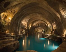 an underground swimming pool with steps leading up to it