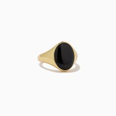 Black Onyx Oval Statement Ring in Gold | Uncommon James Elegant Black Signet Ring For Everyday, Everyday Black Signet Ring With Polished Finish, Elegant Black Everyday Signet Ring, Black 14k Gold Open Signet Ring, Modern Black Oval Signet Ring, Modern Black Oval Jewelry, Black Oval 14k Gold Rings, Classic Oval Black Enamel Ring, Classic Black Enamel Oval Ring