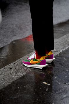 Colorful Fun Sneakers For Streetwear, Fun Colorful Sneakers For Streetwear, Colorful Playful Sneakers For Streetwear, Dynamic Multicolor Sneakers For Streetwear, Multicolor Textile Sneakers For Streetwear, 2022 Sneakers, Sacai Waffle, Waffle Sacai, Paris Street Style Fall