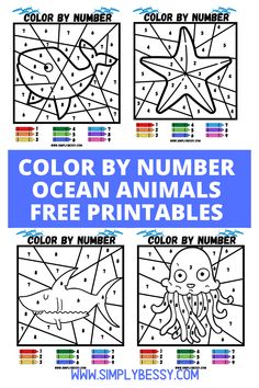 the color by number ocean animals printables for kids