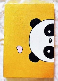 a painting of a panda bear on a yellow background