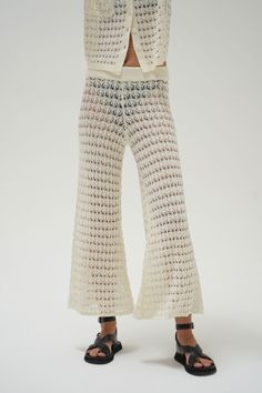 LNA Bianca Crochet Pant in Natural Crochet Pant, Crochet Pants, Summer Staples, Swim Bottoms, Mens Outerwear, Sweatshirt Dress, Men's Collection, Lay Flat, Jumpsuit Dress