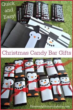 christmas candy bar gifts with penguins and snowmen