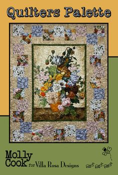 the book cover for quilts palette, featuring flowers in vases on a table