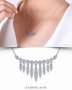 14K White Gold Fashion Necklace NK6196W45JJ #GabrielNY#DiamondJewelry#FineJewelry #GabrielAndCo#UniqueJewelry #DiamondJewelry#Jewelry #FineJewelry#FashionJewelry#UniqueJewelry#GiftIdeas#UniqueGifts #DiamondNecklace#GoldNecklace#WhiteGoldNecklace#GoldFashionNecklace#WhiteGoldFashionNecklace Luxury Diamond Dangle Necklaces, Luxury Formal Dangle Necklaces, Diamond Pendant Bridal Necklace, Formal Dangle Necklace With Elegant Design, Timeless Pendant Drop Necklace, Elegant Diamond Dangle Necklaces, Elegant Dangle Diamond Necklaces, Elegant Dangle Necklace With Elegant Design, Sterling Silver Necklaces With Elegant Design