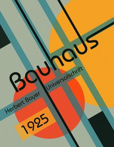 an advertisement for bauhmus, featuring the logo and color scheme in red, yellow, blue, green, and black