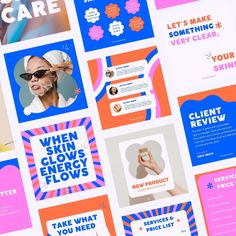 Bright & Bold Instagram Post Templates: Pink, Blue, & Orange Canva Designs Bright Social Media Design, Fun Instagram Templates, Social Template Design, Insta Design Post, Colorful Social Media Design, Instagram Feed Examples, Creative Instagram Posts, Bright Graphic Design, Post Instagram Design