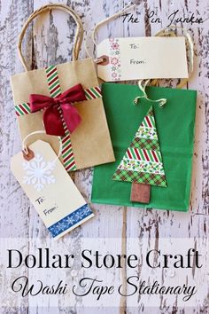 dollar store craft washi tape christmas tree tags