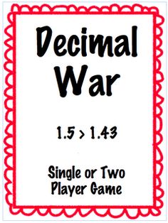 Decimal Games, Decimal Numbers, Comparing Decimals, Desk File, Math Decimals, Fifth Grade Math, Fast Finishers, Fourth Grade Math