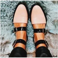 Olivia Mark - Flat Color-Block Sandal, Single Shoe Work Heels, Statement Sandals, Black Heels Low, Block Sandals, Nude Sandals, Buckled Flats, Sandals Flats, Ankle Strap Heels, Ankle Straps