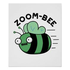 a green and black bee with the words zoombee on it's back side