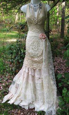 lace boho dress | Vintage lace mermaid boho wedding dress cream ecru tulle ruffle ... Cream Lace Floor-length Wedding Dress, Floor-length Lace Wedding Dress With Delicate Lace, Floor-length Wedding Dress With Delicate Lace, Cream Bohemian Fitted Lace, Vintage Wedding Dress With Crochet Lace, Bohemian Lace Fitted Wedding Dress, Bohemian Fitted Wedding Dress With Lace Trim, Vintage Crochet Lace Wedding Dress, Bohemian Lace Patchwork For Wedding