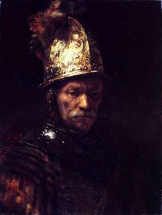 a painting of a man wearing a golden helmet