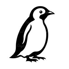 a black and white penguin silhouette on a white background