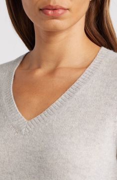 Wear and enjoy forever this V-neck sweater knit from pure cashmere in colors to enhance any look or mood. 22" length (size Medium) V-neck Long sleeves Ribbed cuffs and hem 100% cashmere Dry clean Imported Grey Light, Sweater Knit, V Neck Sweater, Grey Sweater, Vneck Sweater, Neck Sweater, Light Grey, Knitted Sweaters, Top Brands