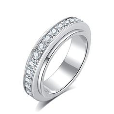 a white gold wedding ring with rows of diamonds