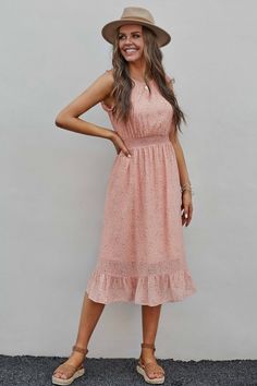 Pink Sleeveless Round Neck Floral Midi Dress - Petallush Mini Frock, Easter Dress, Fashion Gallery, Bride Dresses, Trendy Fashion Women, Floral Midi Dress, New Wardrobe, Fall Dresses, Maxi Dresses