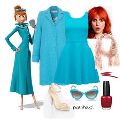 a fashion look from november 2012 featuring blue dress, coat and heels