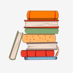 a stack of books with a bookmark on the top and an orange book in the middle