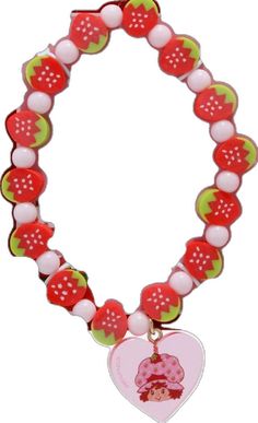 Sweet Multicolor Heart-shaped Jewelry, Casual Round Beads Jewelry For Birthday, Casual Heart Charm Jewelry For Valentine's Day, Valentine's Day Playful Beaded Jewelry, Sweet Strawberry Print Jewelry As Gift, Casual Beaded Bracelets With Heart Charm, Sweet Beaded Jewelry For Gifts, Sweet Beaded Jewelry Gift, Cute Berry-colored Jewelry With Fruit Design